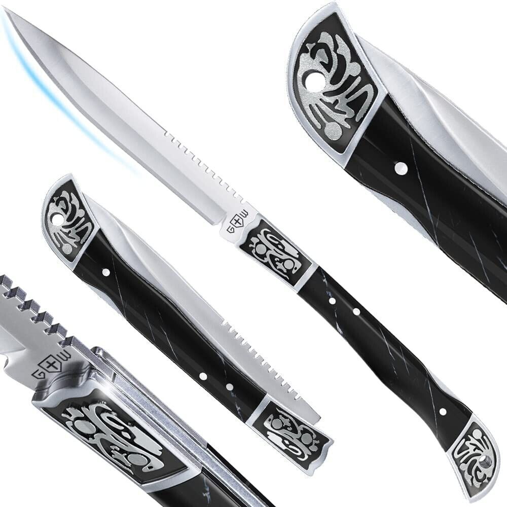 Pocket Folding Knife  EDC Folding Knife Sharp Blade Knife Black Resin Handle NEW