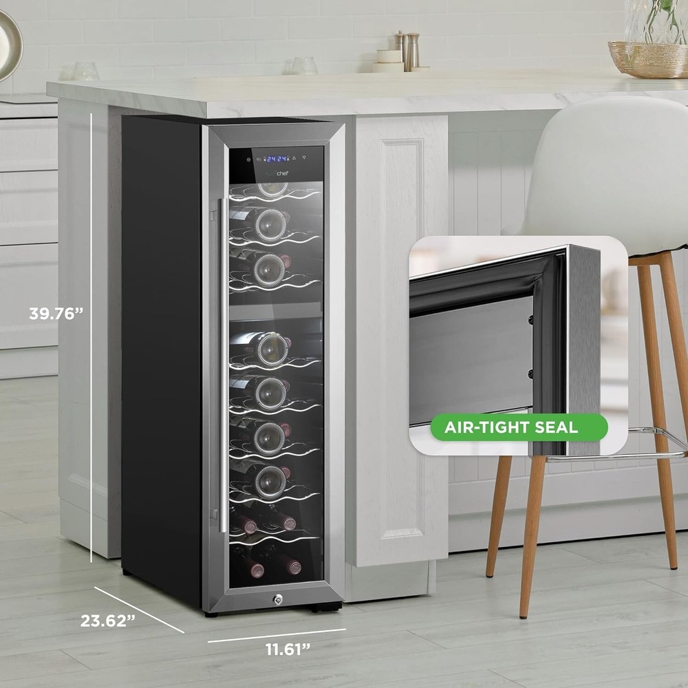 NutriChef Wine Chilling Refrigerator Cellar - Dual-Zone, Digital (24 Bottle)