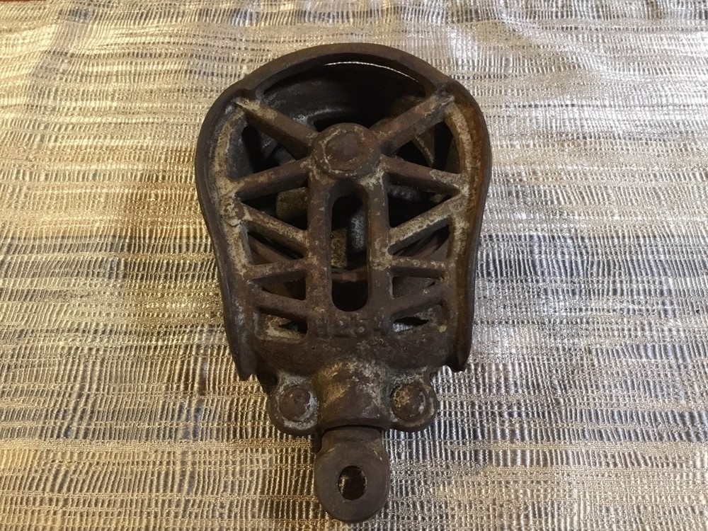 Early Antique Farm Pulley Cast Iron Tool Stamp H254 Solid 7.25”