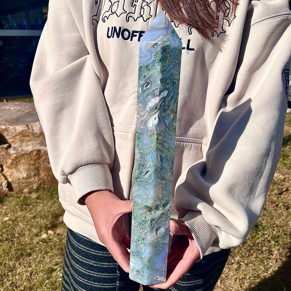 4.76LB water grass agate column Obelisk quartz crystal sample column