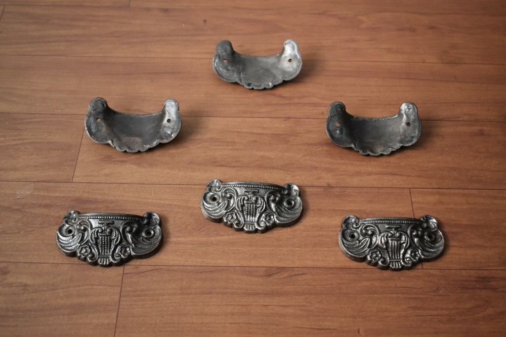 Victorian cast iron Cup cabinet drawer door knobs handles pull rustic 6 pcs