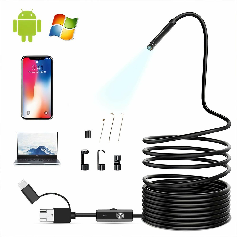 1080P Semi-Rigid USB Type-C Endoscope Inspection Camera for Android & Windows US