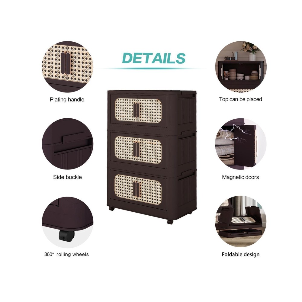 American Classical Four Tier Plastic Storage Cabinet with Wheels Modular Folding