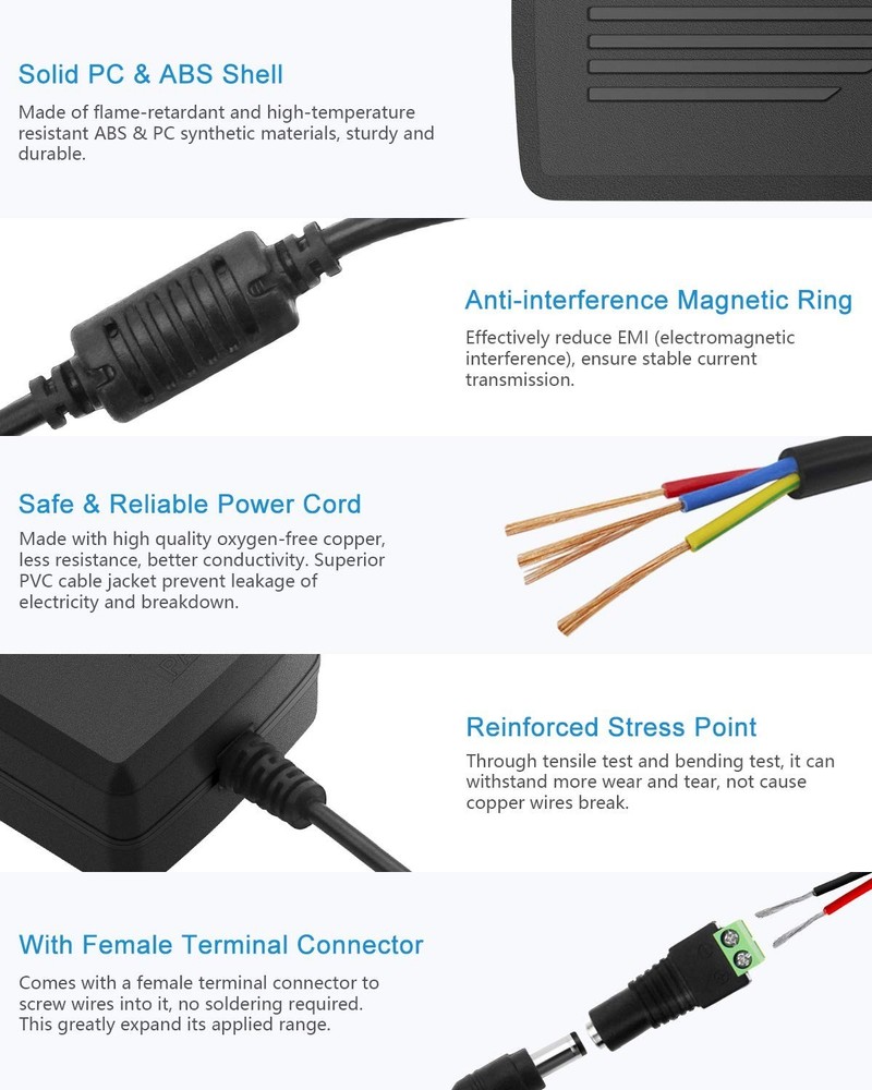 Versatile 12V 5A Power Adapter with Safety Features for Electronics - Indoor Use