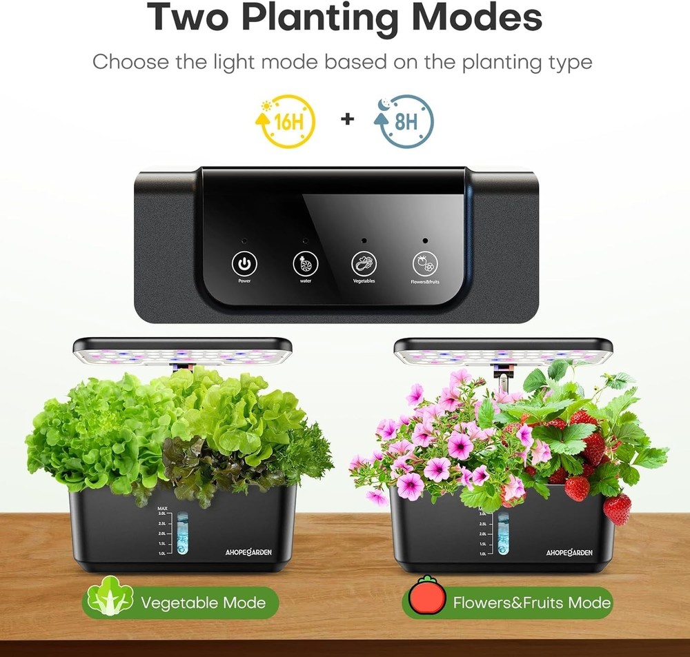 Compact Hydroponic Growing Kit: 10 Pods with Adjustable Light & Water Window