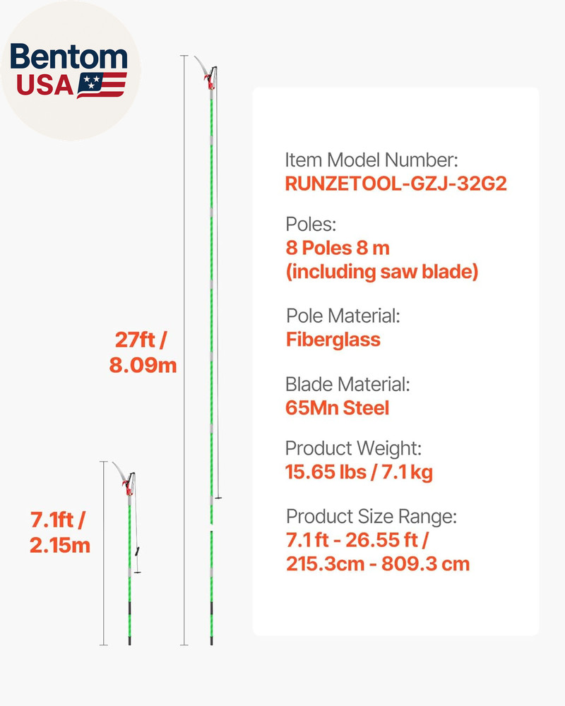 Manual Pole Saw, 3.87-27 Ft Extendable Pole Tree Pruner with Scissors, Sharp 65M