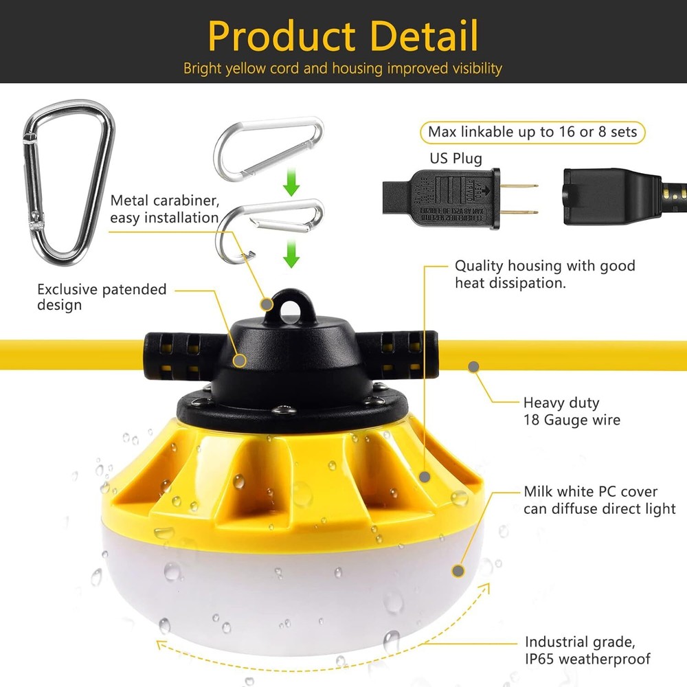 50FT Construction String Lights LED Industrial Grade Construction Sites Outdoor