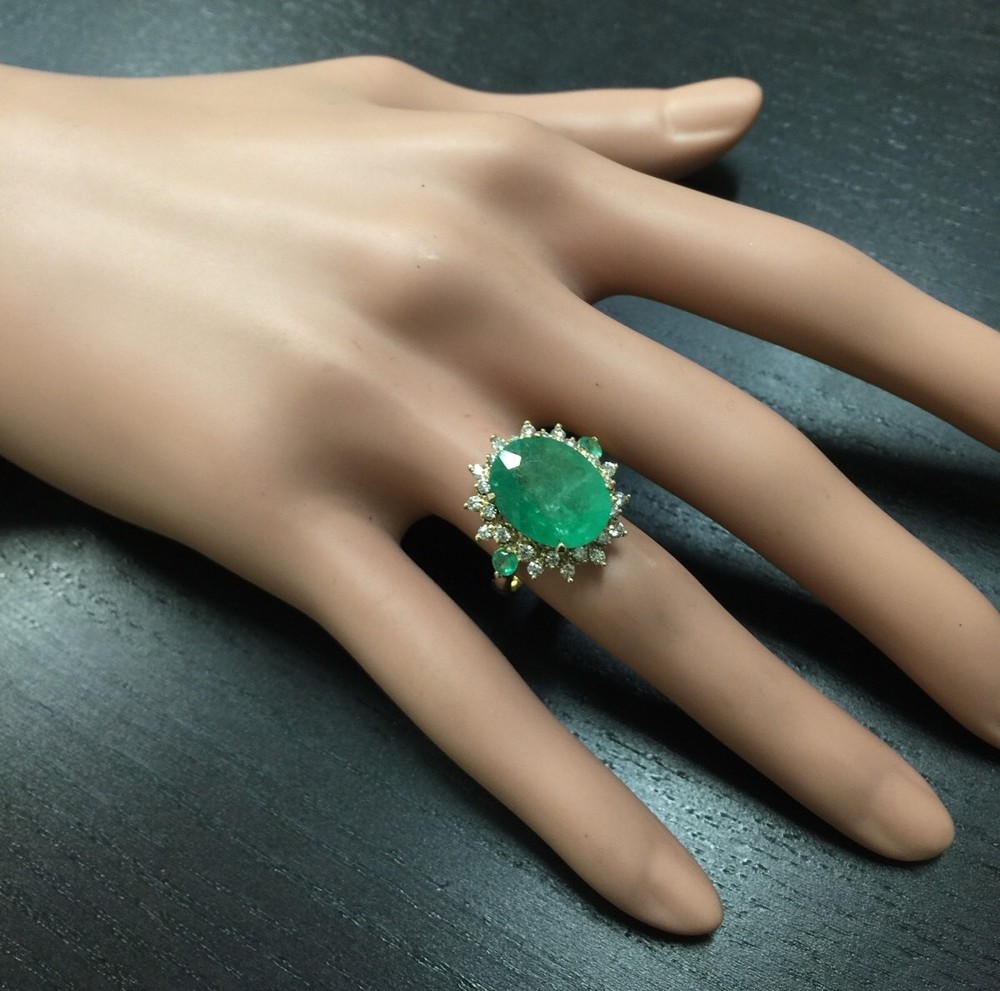 6.42Ct Natural Emerald & Diamond 14K Solid Yellow Gold Ring