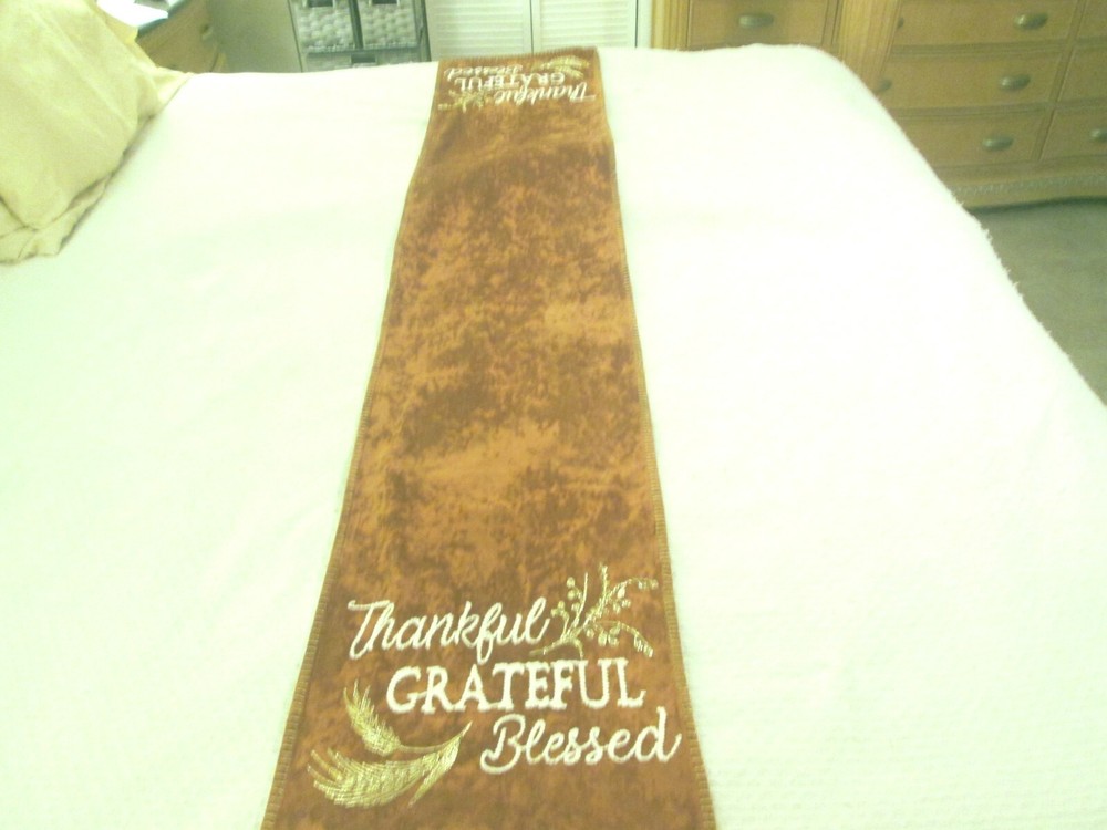 Thanksgiving Fall Table Runner Thankful Grateful Blessed 14" X 70" New No Tag