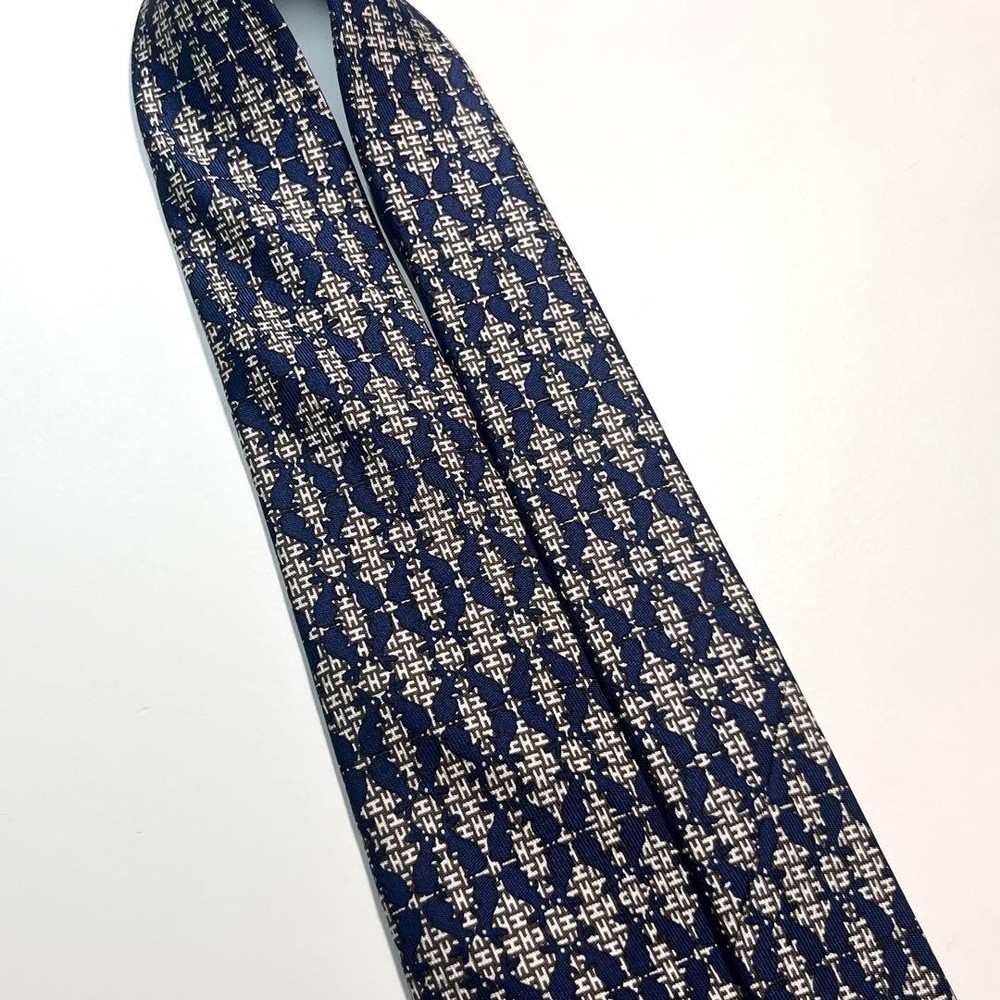 Hermes H pattern tie rabbit all-over pattern luxury men's accessory used