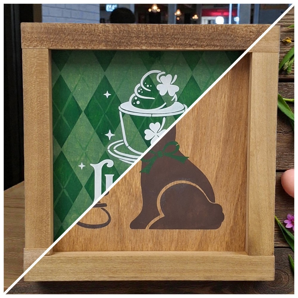 Easter St Patrick Reversible Painted Wood Coffee Bar Sign
