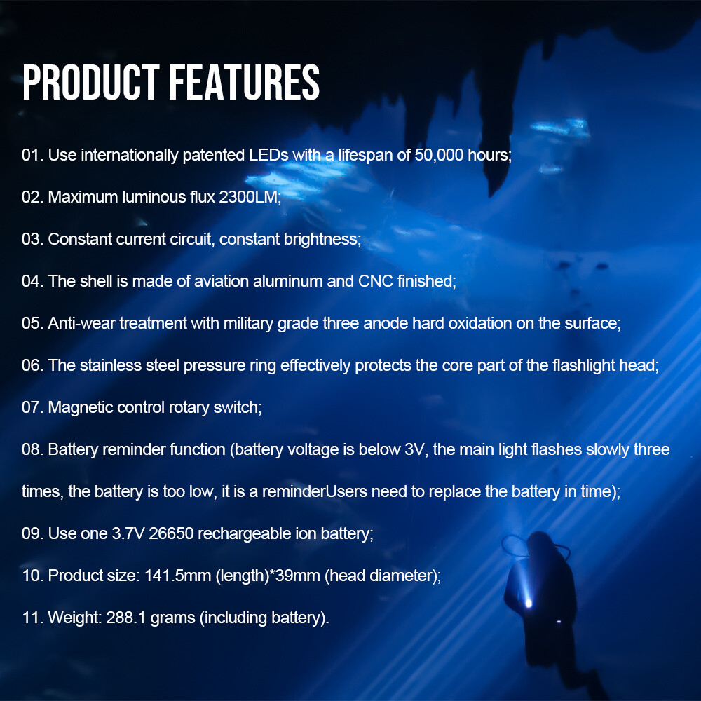 Trustfire 2300LM LED Scuba Light underwater flashlight Diving Light Flashlight