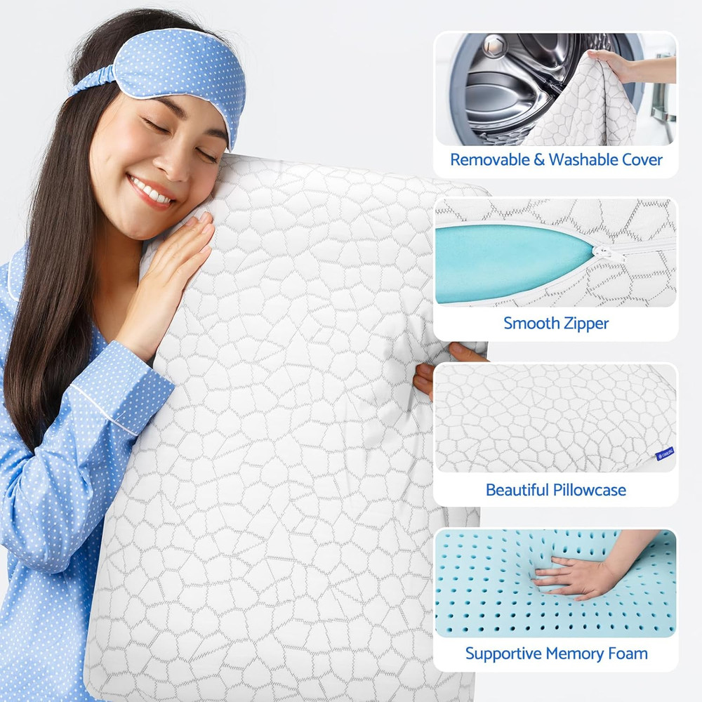 Memory Foam Pillows for Sleeping, Bed Pillow with Removable and Machine Washable