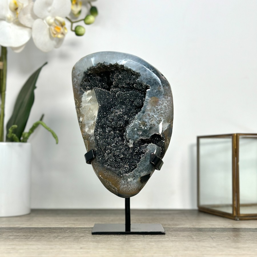 Black Amethyst Geode with Calcite Crystal Specimen. MWS2848