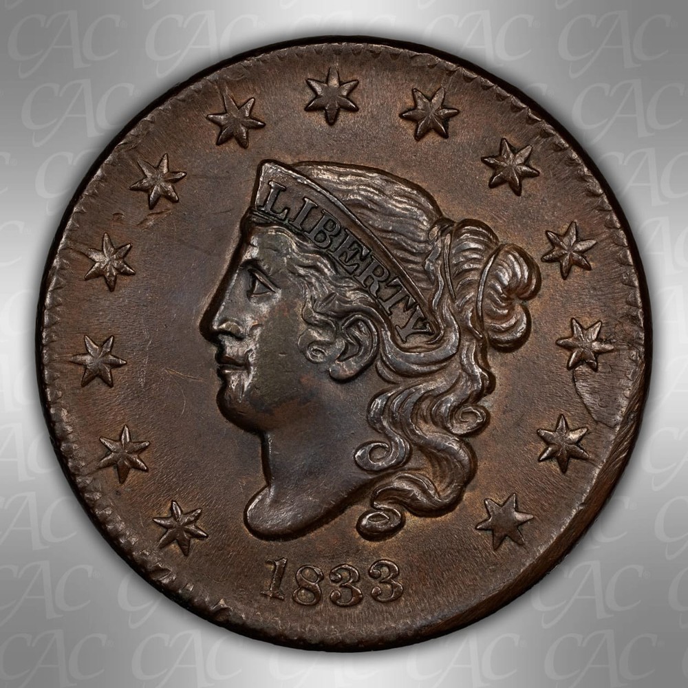 1833 Coronet Head Large Cent CACG AU Details