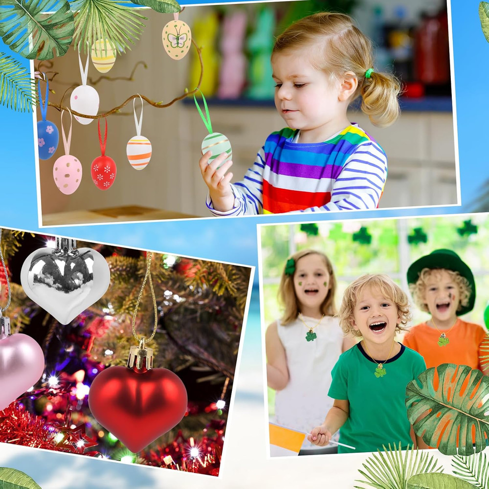 72Pcs Easter Egg Hanging Sets for Easter Holiday Decorations, Shamrock Mini Hear