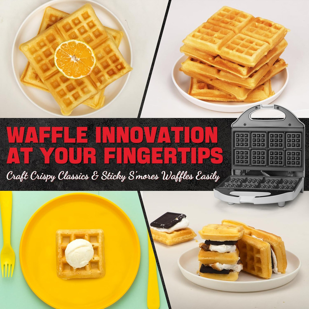 Square Waffle Maker, 2 x 4" Mini Classic Waffles Maker Machine, Waffle Iron, ...