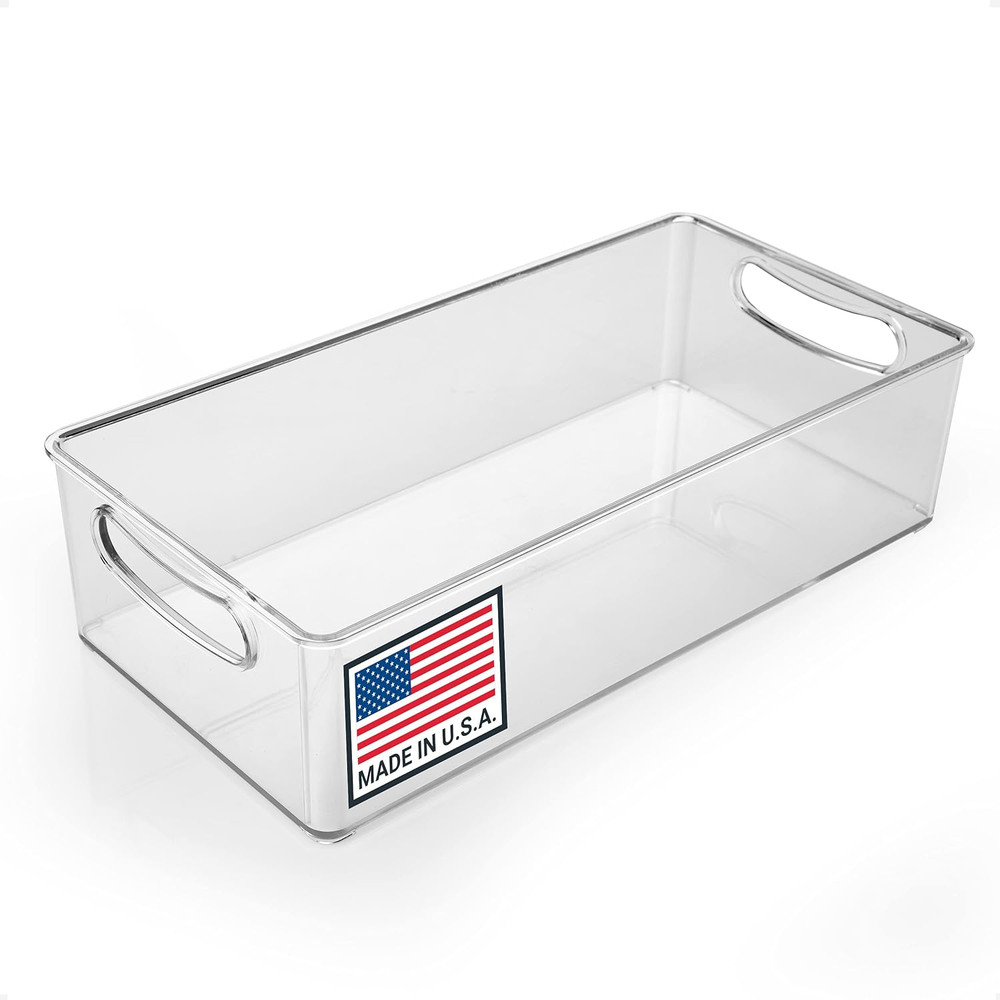 11-Inch Refrigerator Organizer Bin with Handles - Clear Plastic Storage for Frid