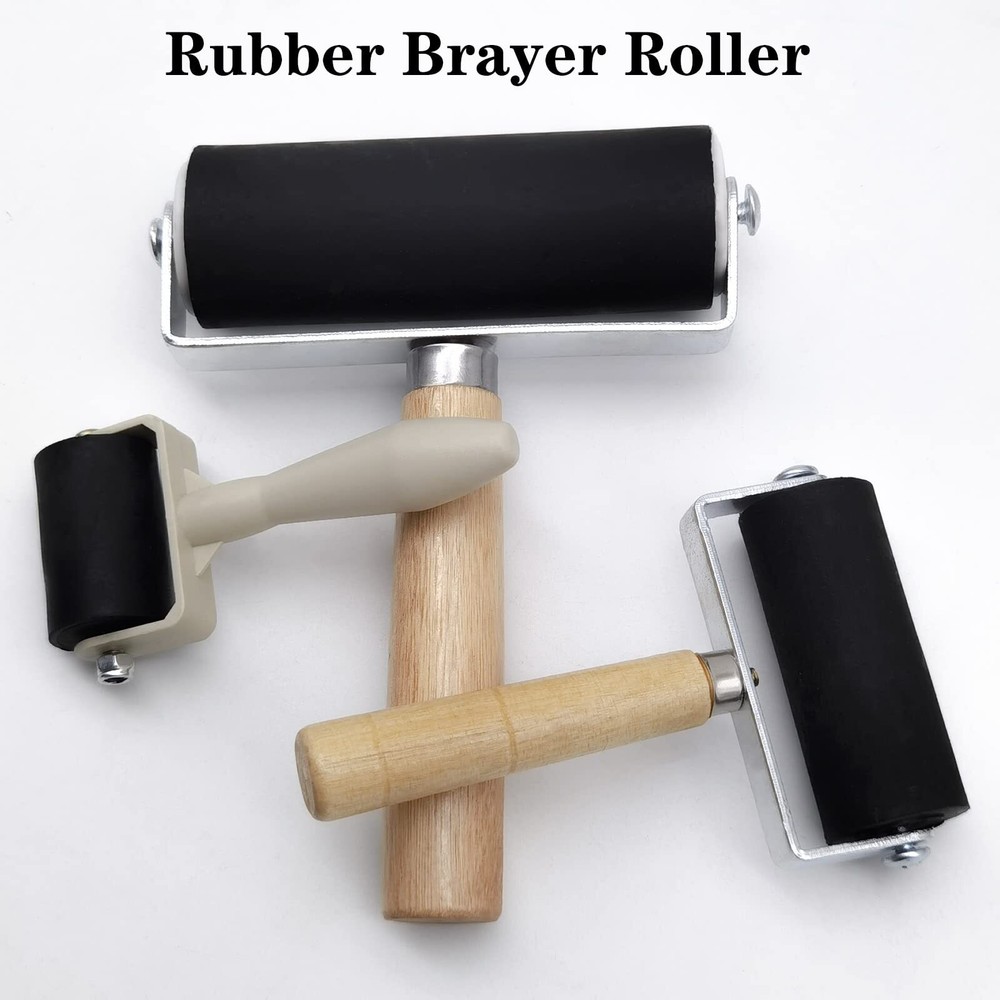 3 Pack Rubber Brayer Rollers Art Craft Roller for Print Ink Stamping Tools