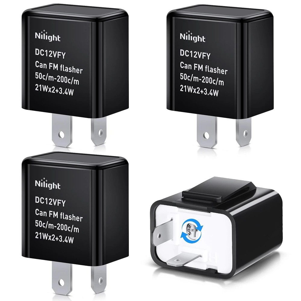 Nilight 4PCS Flasher Relay Adjustable 2 Pin Electronic Blinker Relay 12V Fixes M