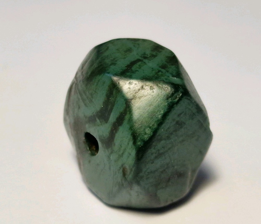 20.5mm ANCIENT LARGE CORNERLESS CUBE GREEN JASPER STONE BEAD