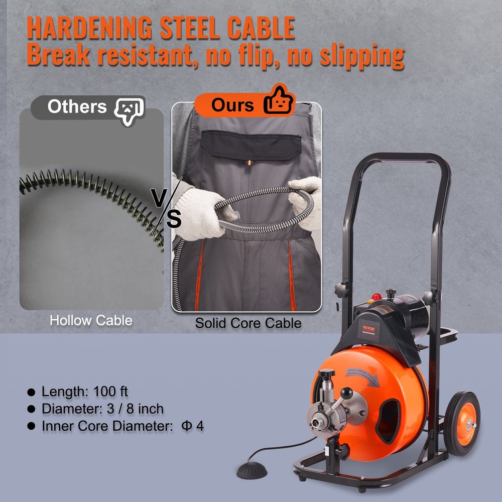 Drain Cleaning Machine Sewer Snake Machine Auto Feed, Drain Auger Cleaner
