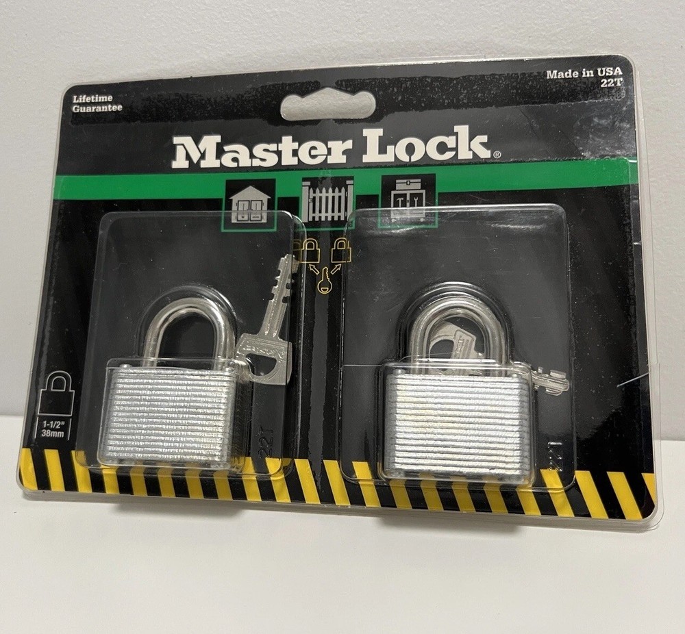 Master Lock 22T Keyed 2 Padlock Set Same Key Opens Both Locks 38mm NEW