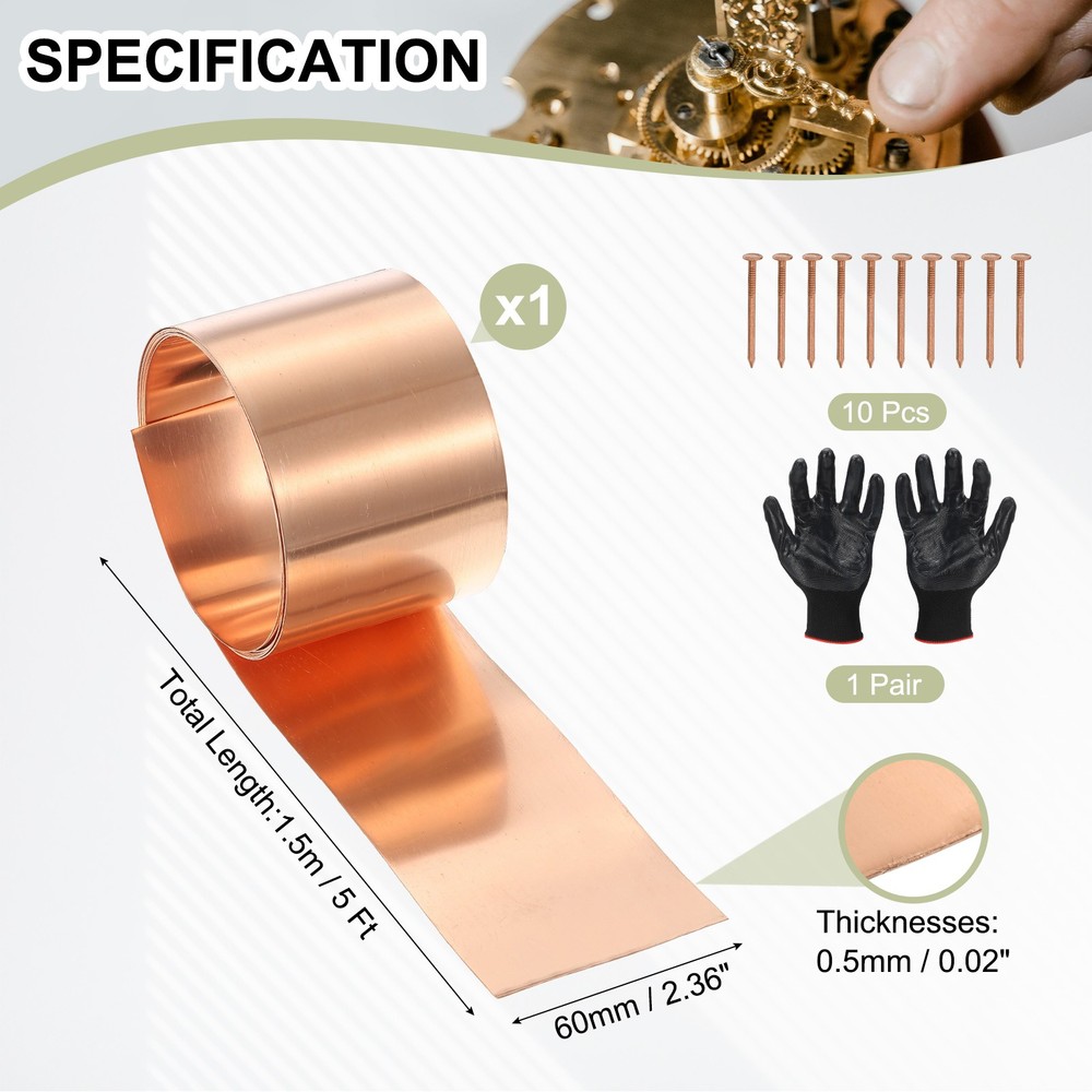 Copper Sheet Roll 2.4" x 5 Ft 24 Gauge(0.5mm) Thickness DIY (1 Pack, Copper)