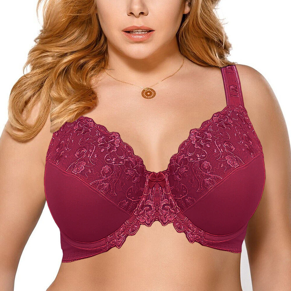 Plus Size Bra with Underwire Woman's Full Coverage Lace Bra Unlined Non Padded
