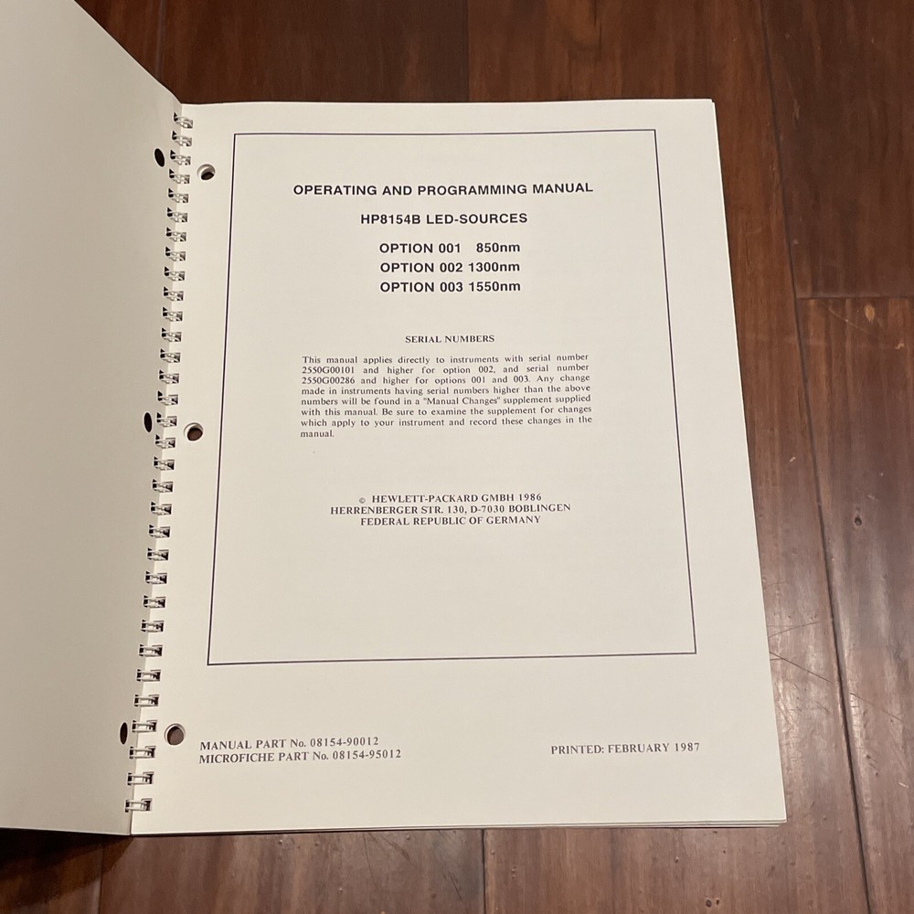 HP 8145B LED-Sources Operating & Programming Manual 08154-90012