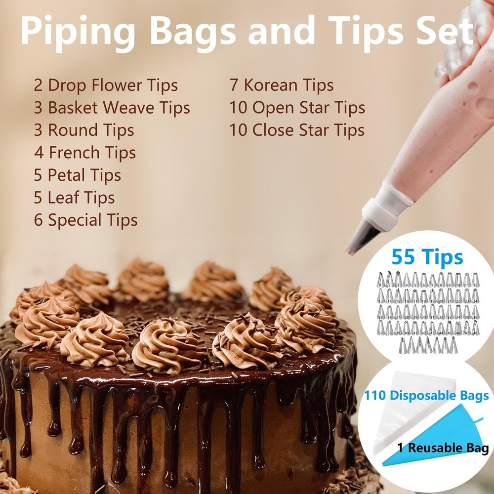 200PCs Cake Decorating Supplies Kit for Beginners - Cake Turntable, 55 Icing ...