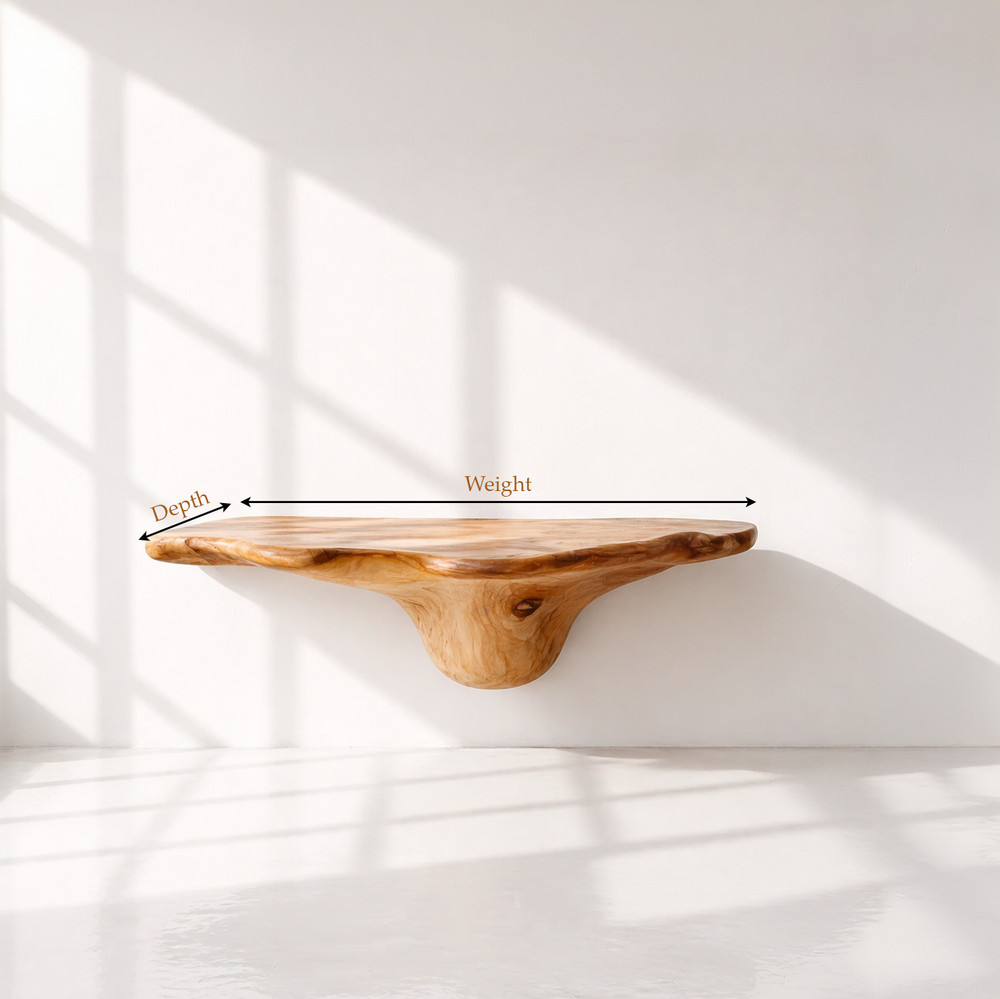 Rustic Live Edge Wall Shelf - Handcrafted Solid Wood Floating Timber