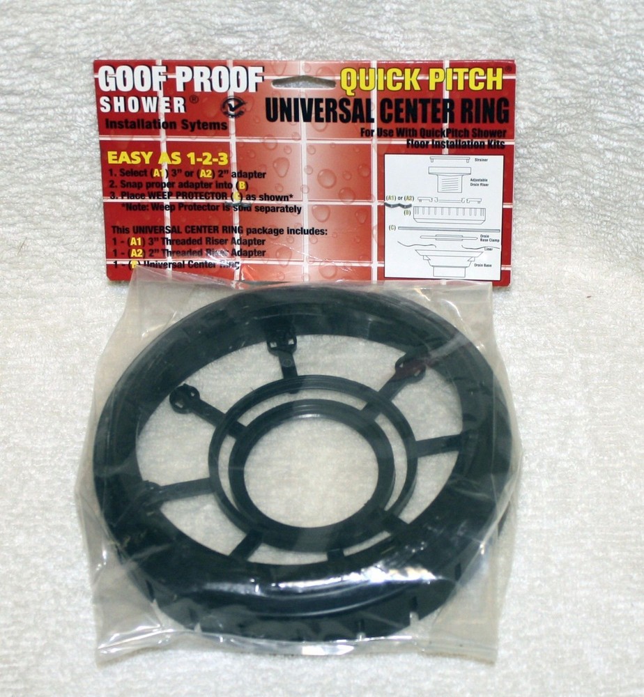 Universal Center Ring with Weep Hole Protector for use with Square Drains