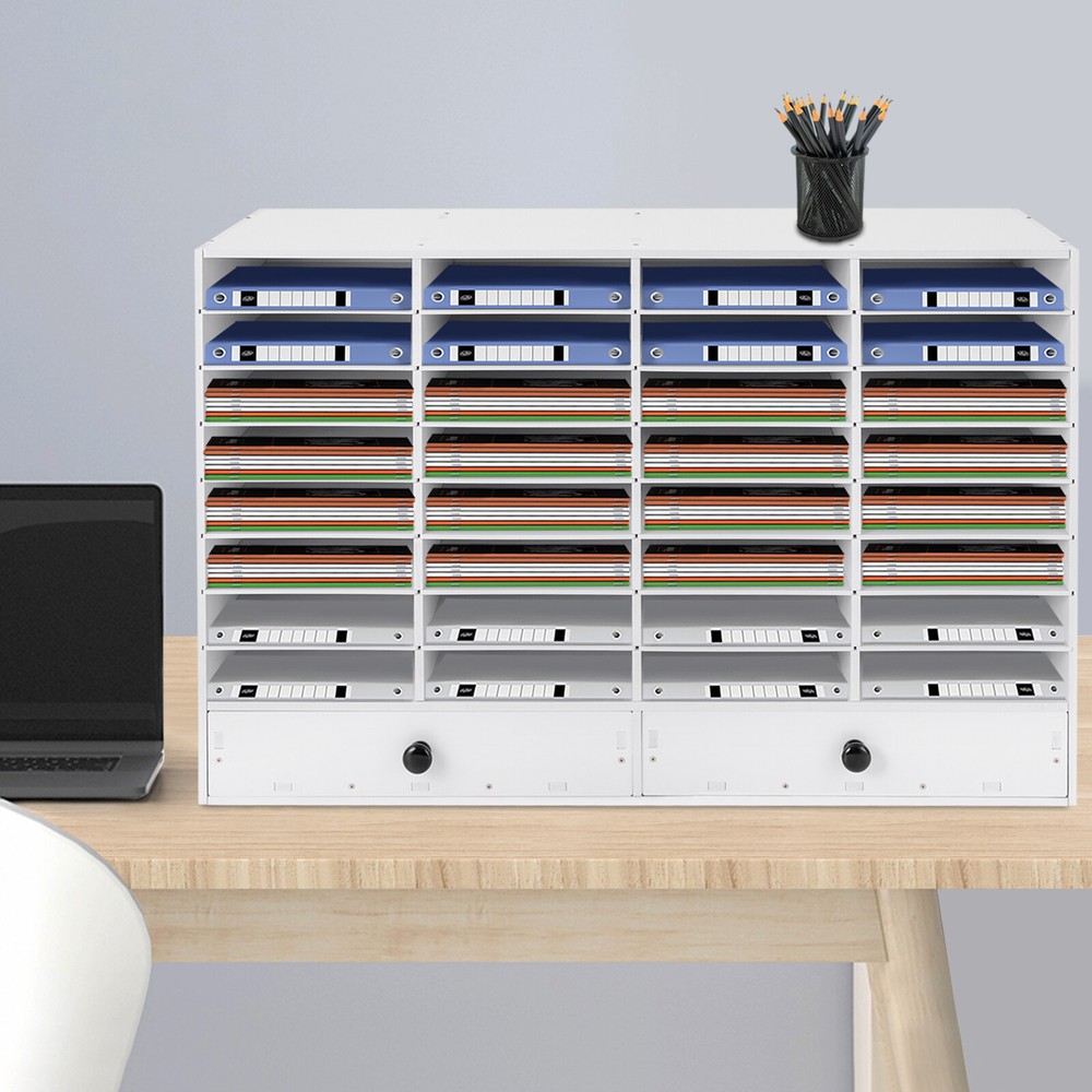 PVC Literature Organizer Adjustable File Sorter Stackable 32 Compartments White