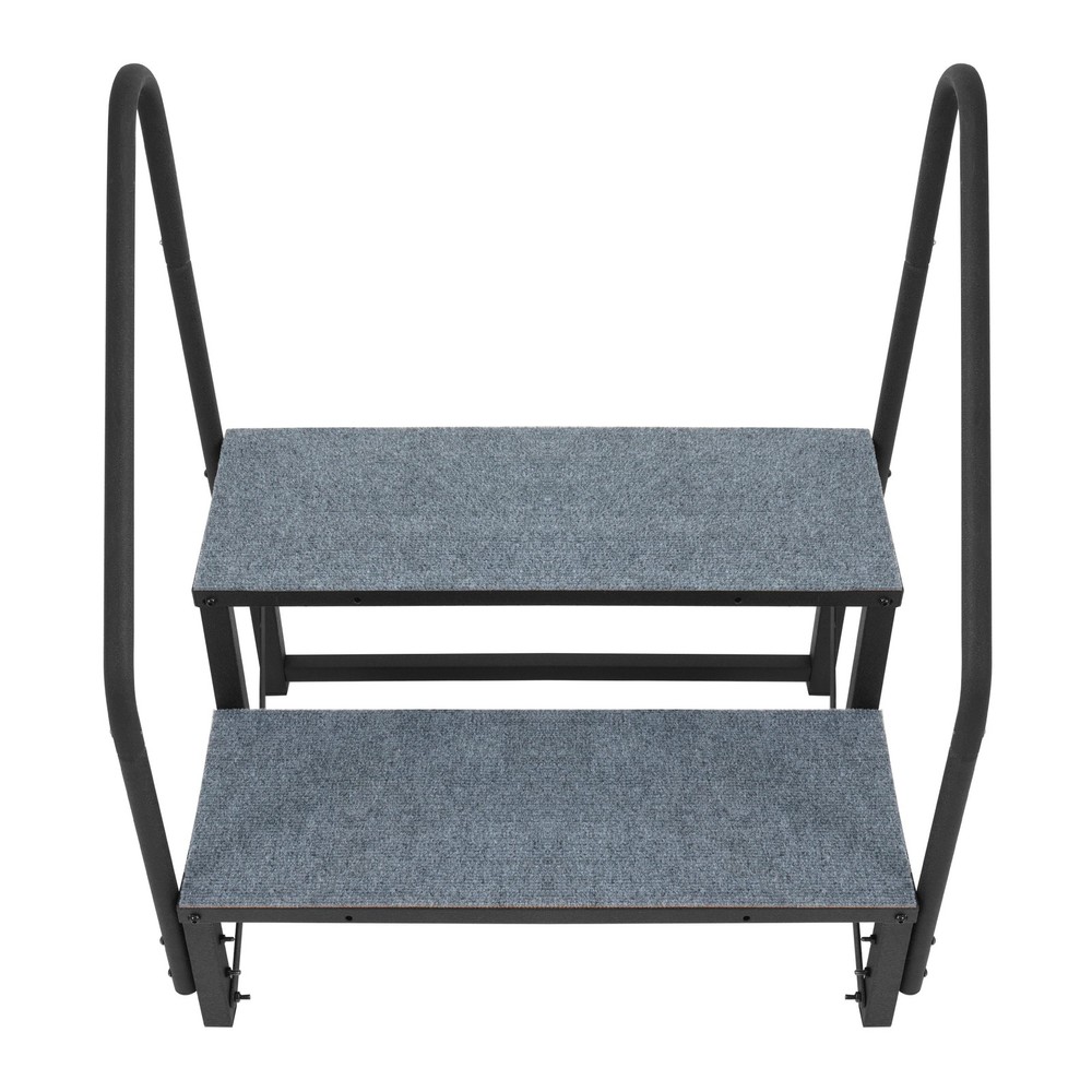 2 Step RV Steps with 2 Handrails w/Step Mat 660 lbs Load Capacity For Trailers