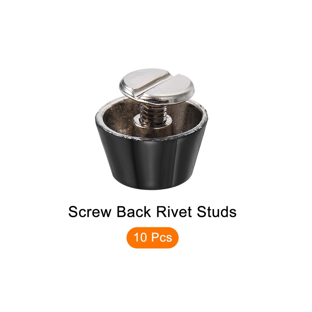 Screw Back Stud Spike (12x7mm) 10pcs, Flat Head Stud Rivets Bright Black