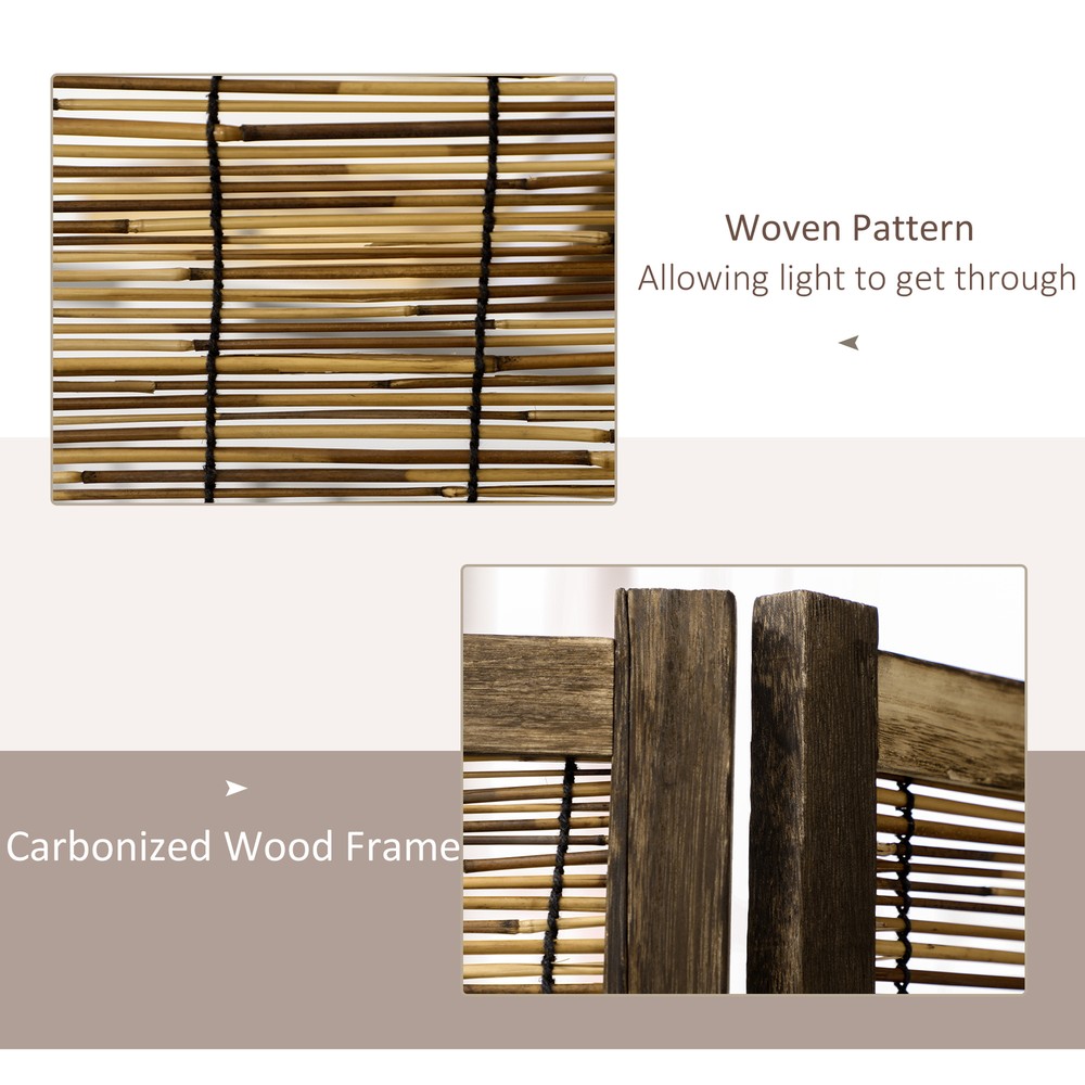 Handwoven Room Divider 4 Panel Folding Privacy Screen Indoor Reed Partition Wall