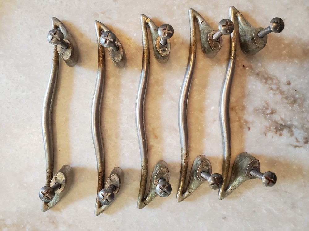 Nickel Mid Century Modern MCM Antique Hardware Drawer Pull Handle 3 3/4”centers