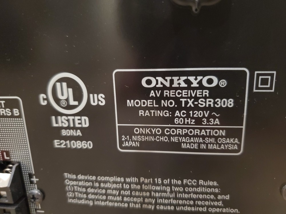 Onkyo TX-SR308 AV Receiver ARC HDMI Connection Tested & Works NO REMOTE CONTROL