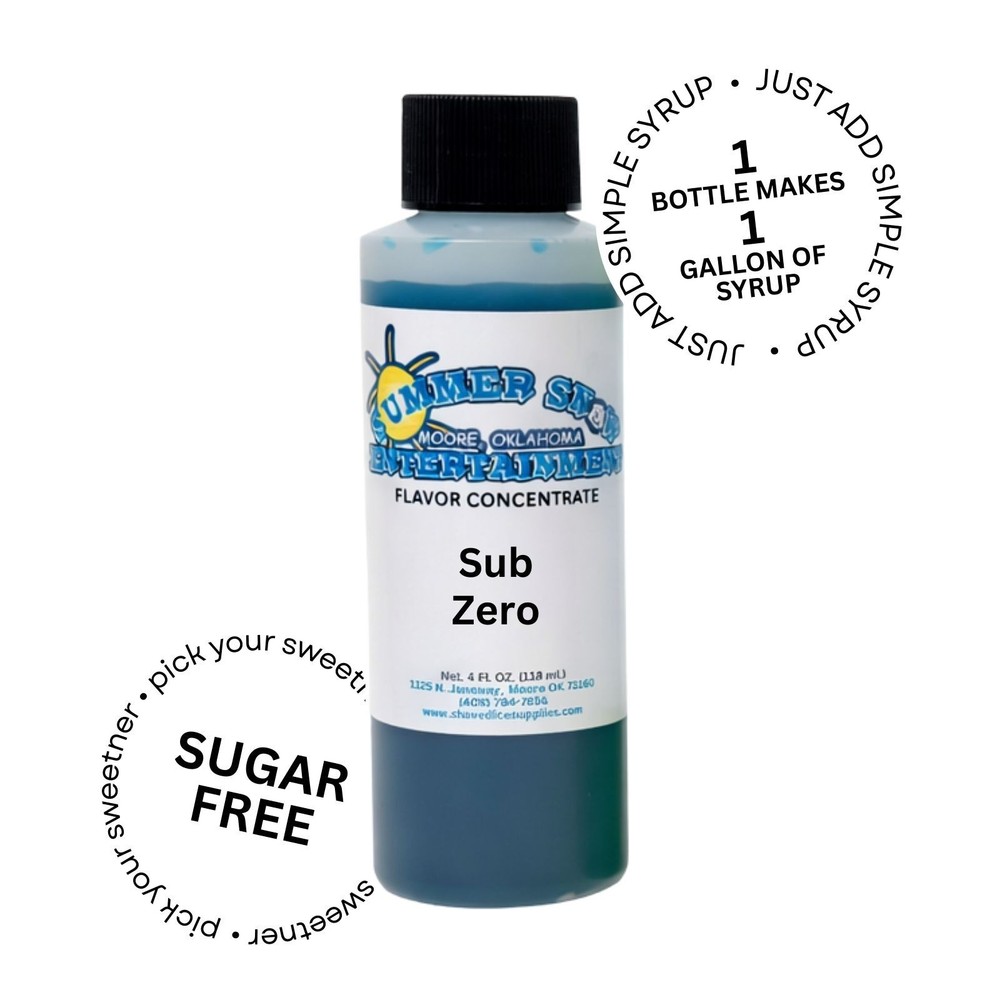 SUB ZERO MIX SNOW CONE/SHAVED ICE FLAVOR CONCENTRATE MAKES 1 GALLON