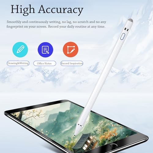Active Stylus Pens for Touch Screens, Rechargeable Universal White-mesh tip