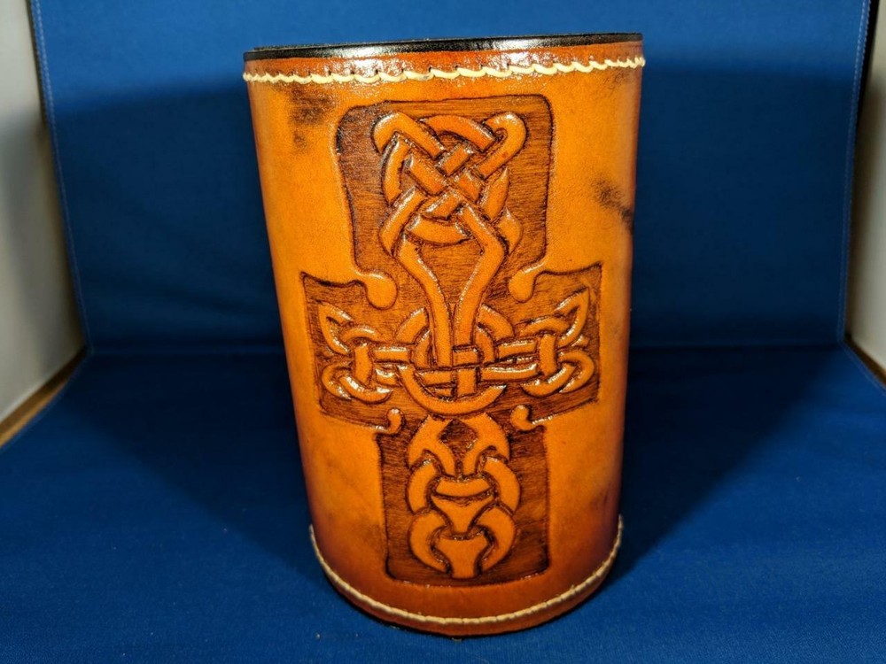 Celtic Cross (new design) Leather Mug by Elandah Leather