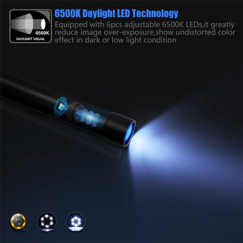 6 LED 1080P HD Snake Endoscope Borescope Inspection Camera for IOS Android