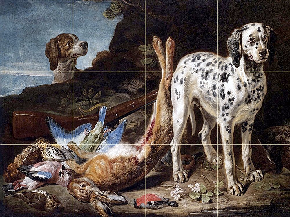 STILL LIFE WITH DOGS Tile Mural Kitchen Bathroom Backsplash Ceramic 17x12.75