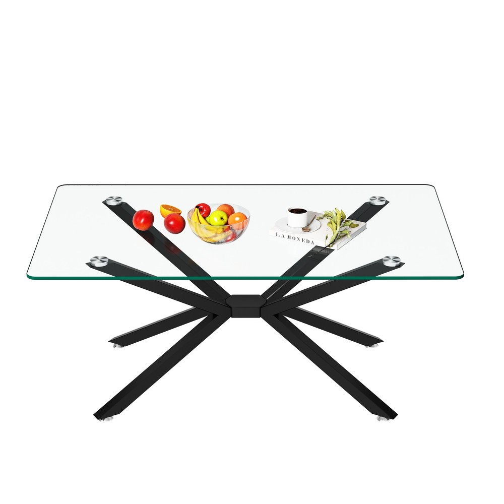 39.37" Rectangular Clear Tempered Glass Coffee Table,Stylish Design with Black