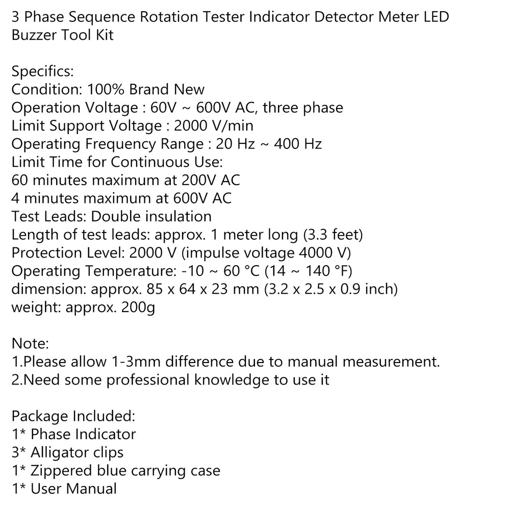 3 Phase Sequence Rotation Tester LED Indicator Detector Meter Checker SM852B