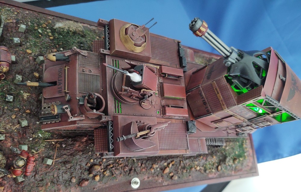 1/56 scale Pro Built (War Hammerish) diorama, "Goliath" Scrap Built with lights.