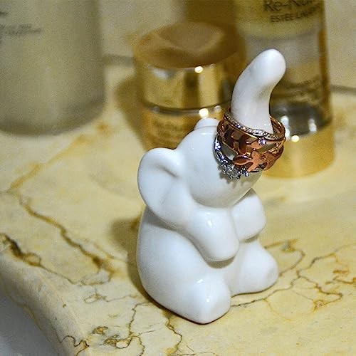 Ring Holder 2 Pack, White, Ceramic, Jewelry Storage Elephant