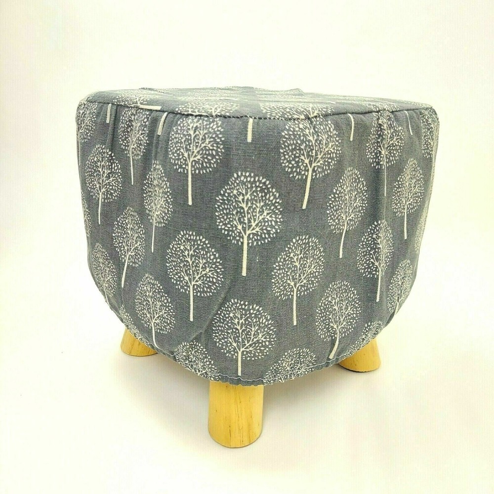 Footstool & Foldable Storage Bin Set Gray Square Stool Cushion Seat Gift