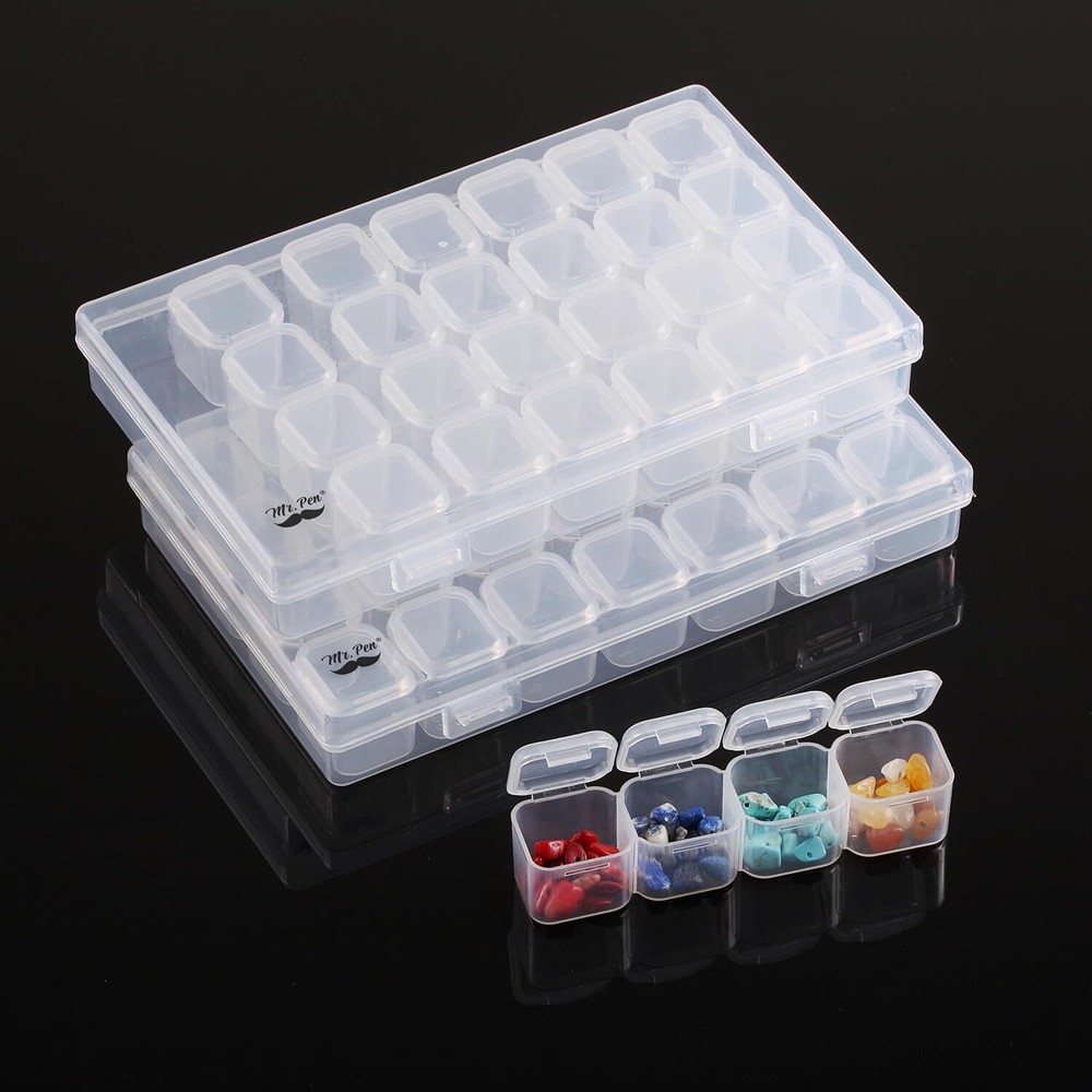2 Pack 28-Grid Bead Storage Containers with 160 Label Stickers – Diamond Art
